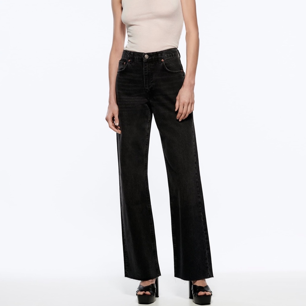 Zara high rise wide leg black jeans